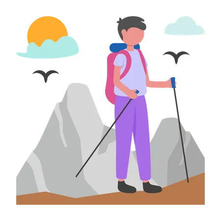 Boy doing mountain Hiking  Illustration