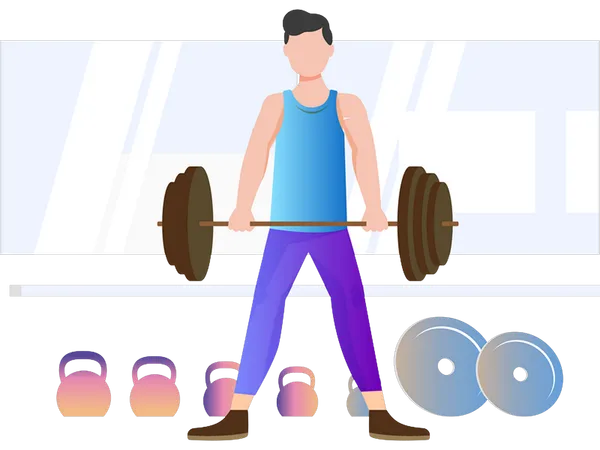 Boy doing muscle exercise  Illustration