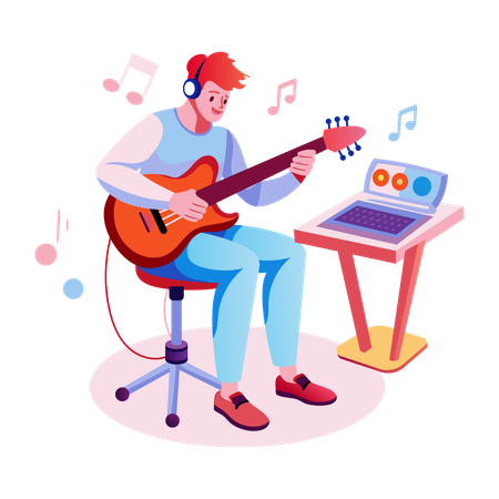 Boy doing music production  Illustration