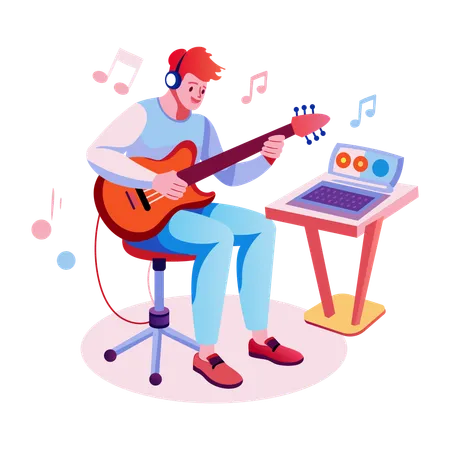 Boy doing music production  Illustration