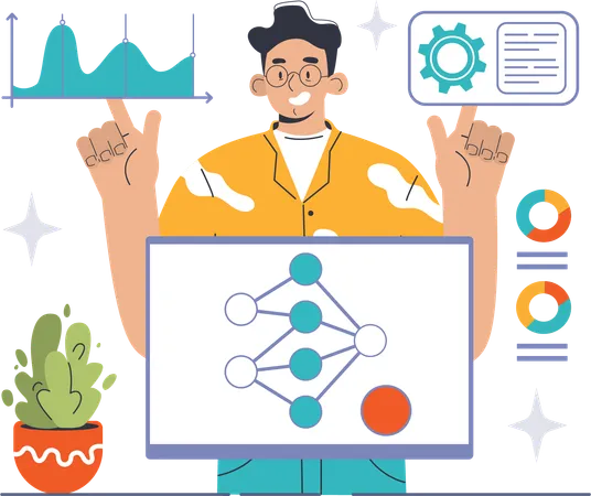 Boy doing network analysis  Illustration