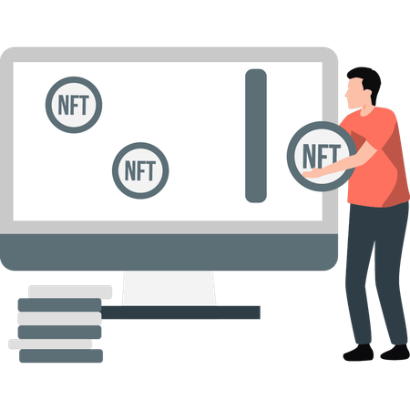 Boy doing NFT exchange  Illustration