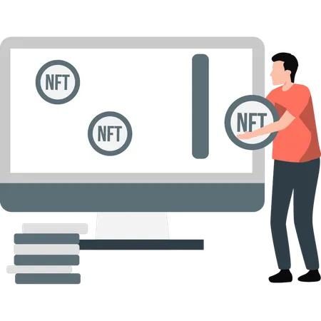 Boy doing NFT exchange  Illustration