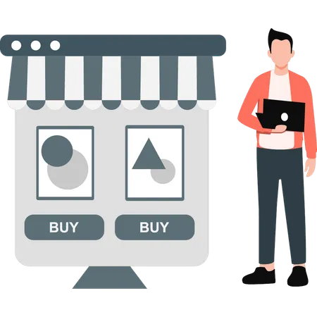 Boy doing NFT shopping online  Illustration