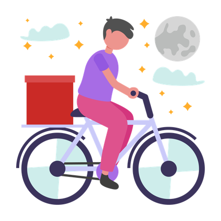 Boy doing Night Time Delivery  Illustration