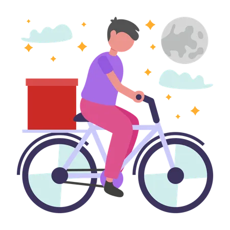Boy doing Night Time Delivery  Illustration