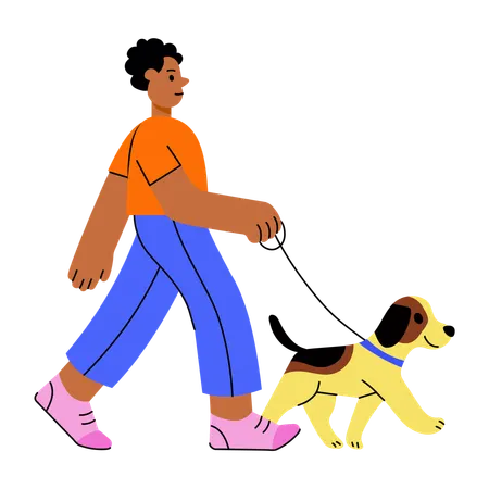 Boy doing on dog walk Illustration