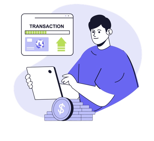 Boy doing online banking  Illustration