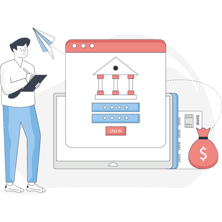 Boy doing online banking  Illustration