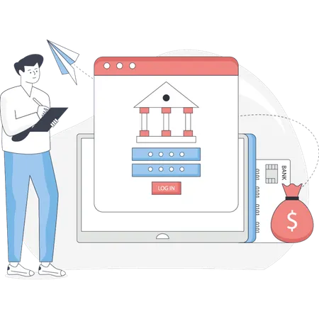 Boy doing online banking  Illustration