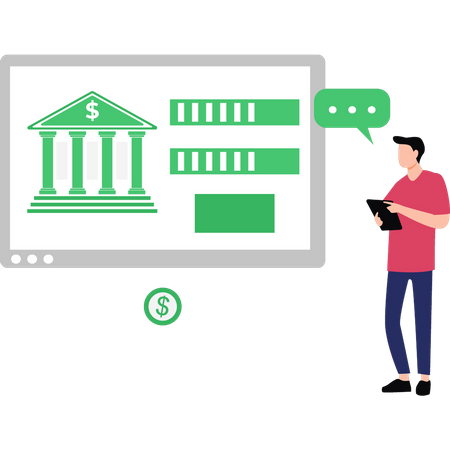 Boy Doing Online Banking  Illustration