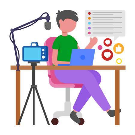 Boy doing online Broadcasting  Illustration