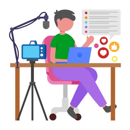 Boy doing online Broadcasting  Illustration
