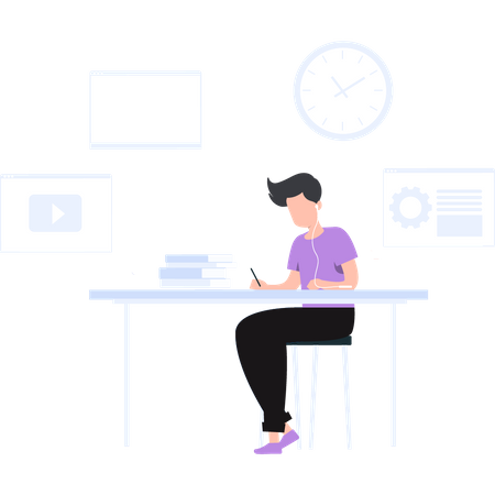 Boy doing online business course  Illustration