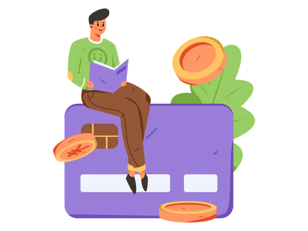 Boy doing online card payment  Illustration