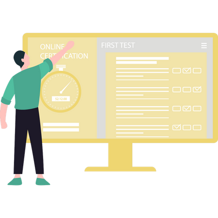 Boy doing online certification  イラスト
