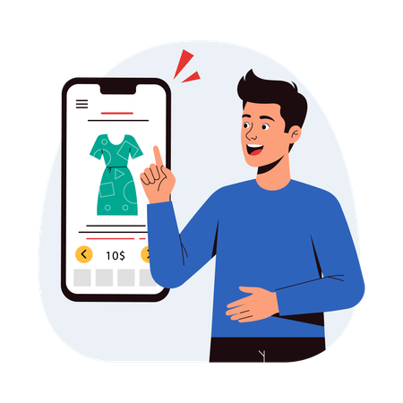 Boy doing online clothes shopping  Illustration