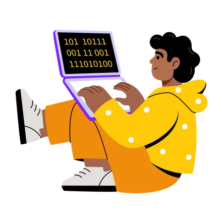 Boy doing online coding  Illustration