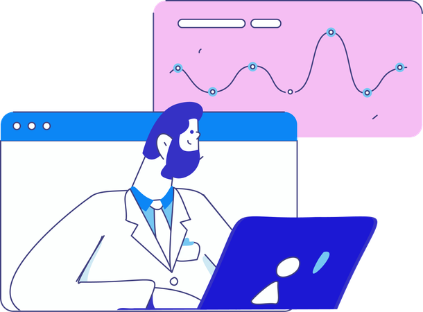 オンラインデータ調査をする少年  イラスト