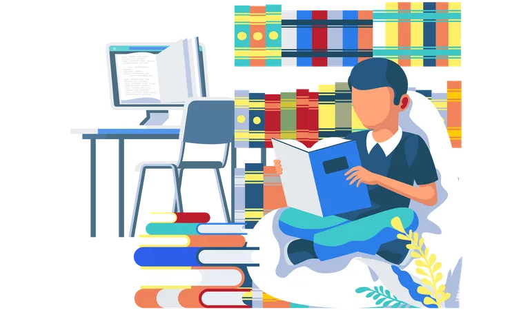 Boy doing online exam preparation  Illustration