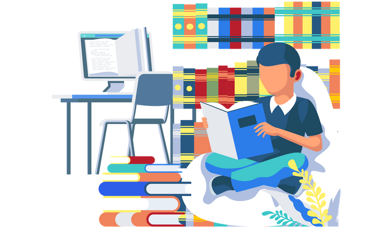 Boy doing online exam preparation  Illustration