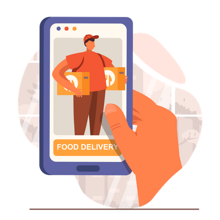 Boy doing online food delivery Illustration