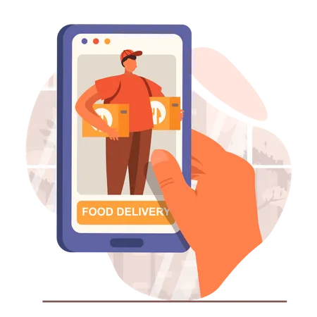 Boy doing online food delivery  Illustration