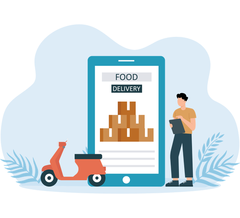 Boy doing online food delivery  Illustration