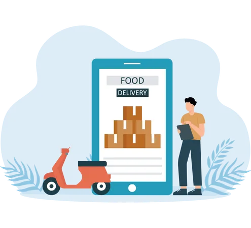 Boy doing online food delivery  Illustration