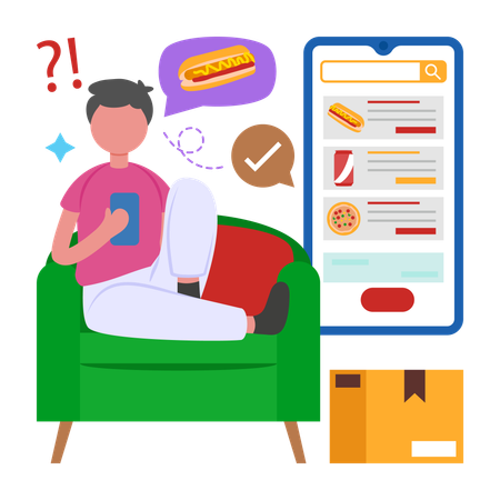 Boy doing Online Food Order  Illustration
