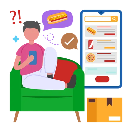 Boy doing Online Food Order  Illustration