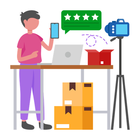 Boy doing online Gadget Review  Illustration