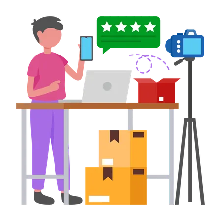 Boy doing online Gadget Review  Illustration