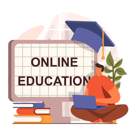 Boy doing online graduation study  Illustration
