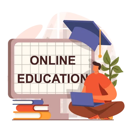 Boy doing online graduation study  Illustration