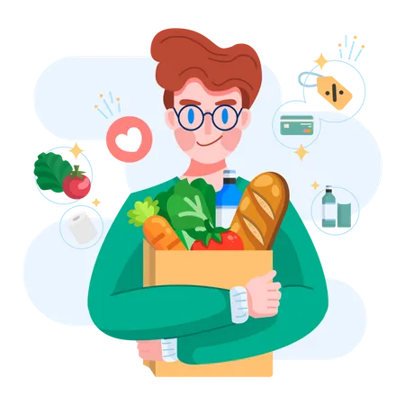 Boy doing Online grocery shopping  Illustration