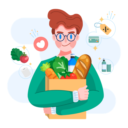 Boy doing Online grocery shopping  Illustration