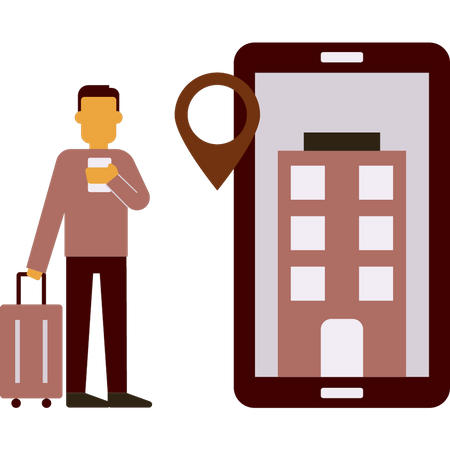 Boy doing online hotel booking  Illustration