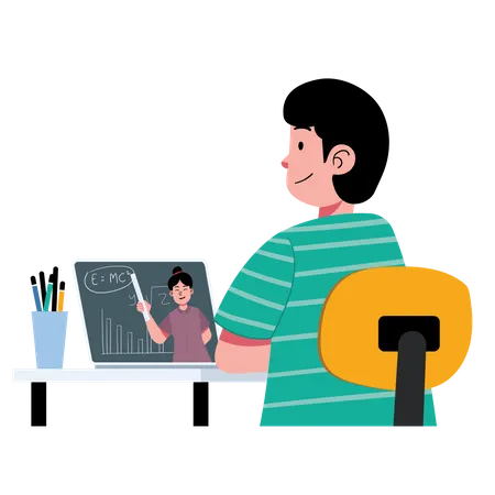 Boy doing Online Learning  Illustration