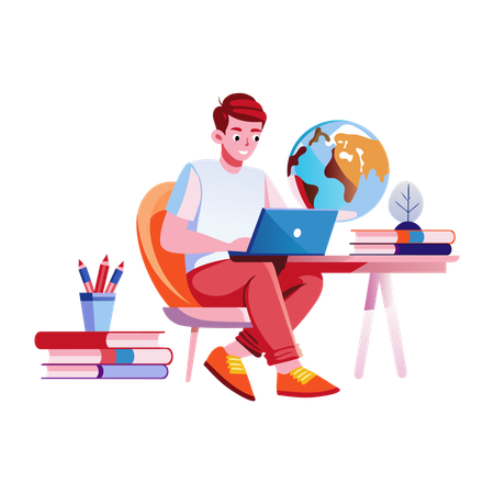 Boy doing online learning  Illustration