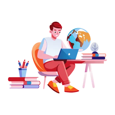 Boy doing online learning  Illustration