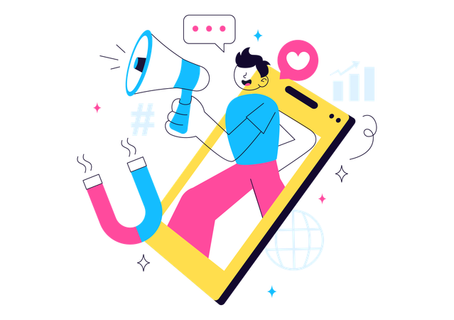 Boy doing online marketing  Illustration