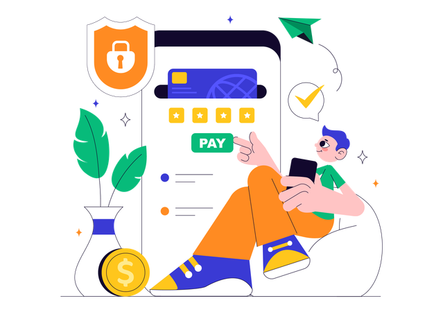 Boy doing online payment  Illustration