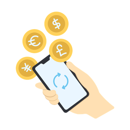 Boy doing online payment for multiple currency  Illustration