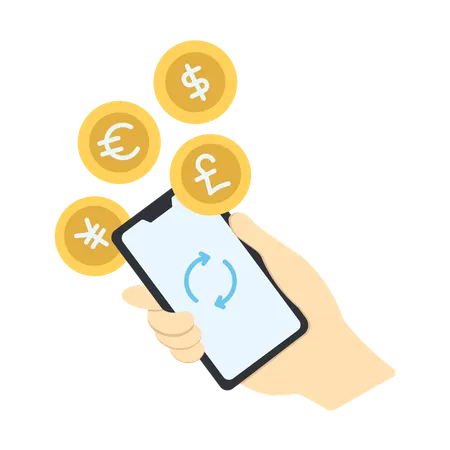 Boy doing online payment for multiple currency  Illustration