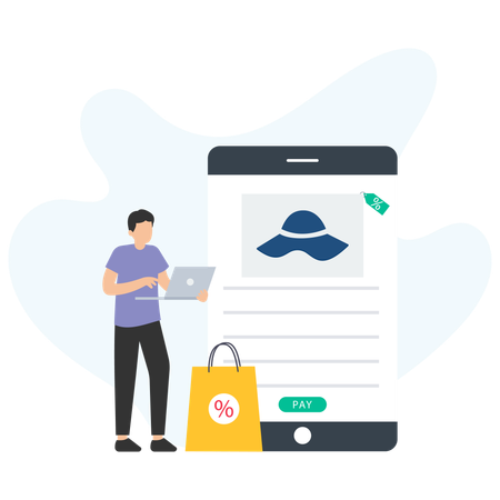 Boy Doing online payment of cap shopping  Illustration