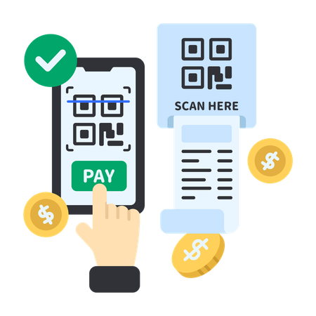 Boy doing online payment using qr code  Illustration