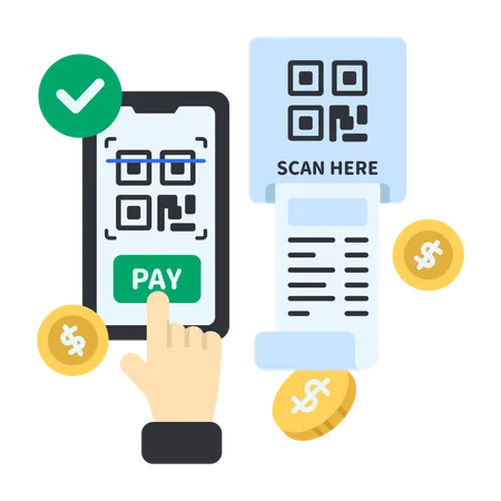 Boy doing online payment using qr code  Illustration
