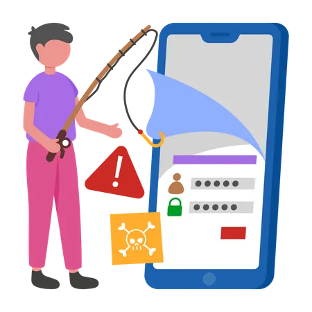 Boy doing online Phishing  Illustration