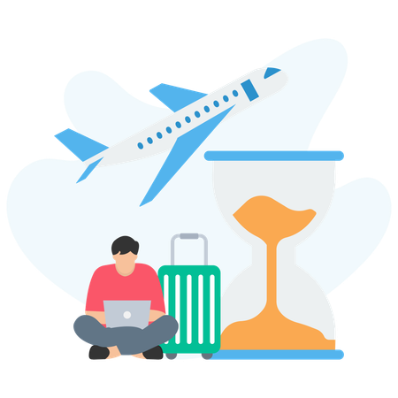 Boy doing online plane booking  Illustration